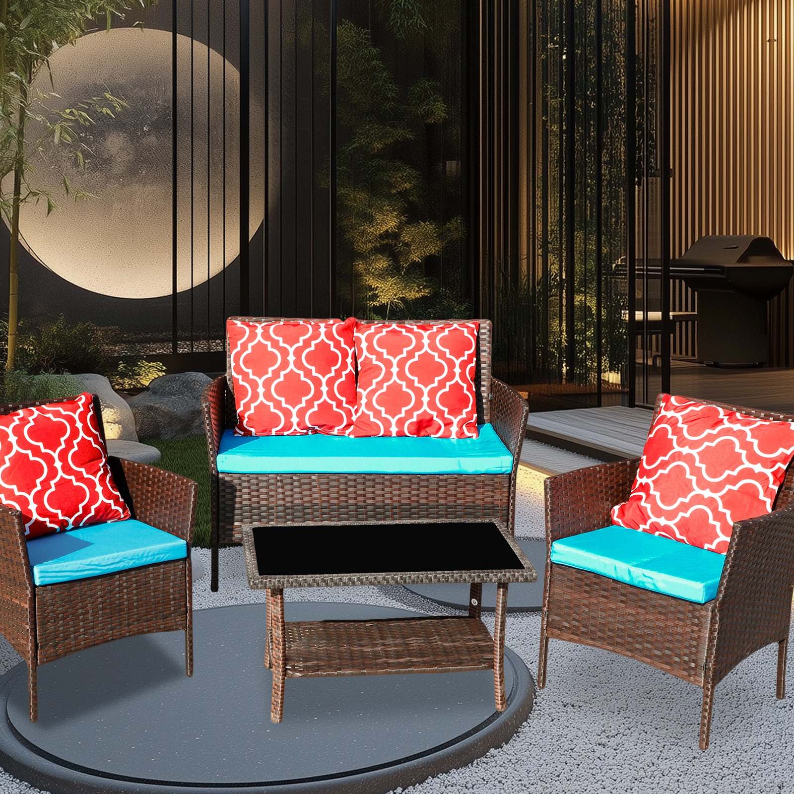 Sapphire Blue Rattan Outdoor Sofa Set HY4-001 - $149.99