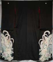 White Phoenixes Tomesode - Antique Women&#39;s Kimono - Soft Kinsha Silk with Yuzen  - £96.00 GBP