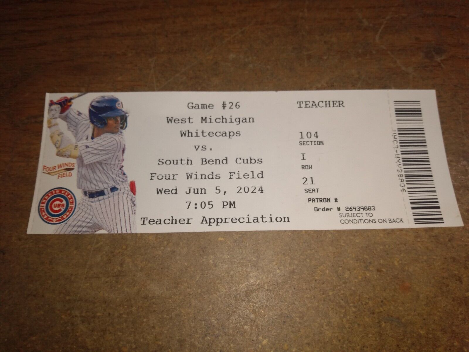 2024 South Bend A+ League Baseball Ticket Cubs Christopher Morel Teacher... - $1.75