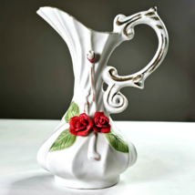 Small 6” Vintage White Capodimonte Style Pitcher Vase with 3D Sculpted F... - $22.99