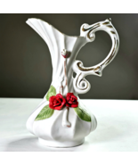 Small 6” Vintage White Capodimonte Style Pitcher Vase with 3D Sculpted F... - £18.07 GBP