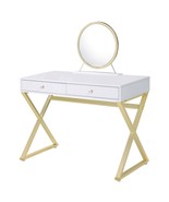 Coleen Vanity Desk w/Mirror &amp; Jewelry Tray, White &amp; Gold Finish - €273,61 EUR