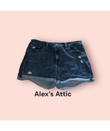 Levis Jean Shorts Womens 32 Blue Mid Length Distressed Stretch Denim Cuffed - $471.22 MXN