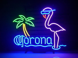 New Corona Beer Pink Flamingo Real Glass Handmade Neon Light Sign 24&quot;x20&quot; - £199.83 GBP