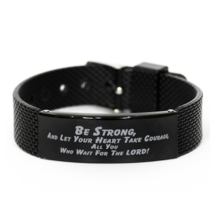 Motivational Christian Black Shark Mesh Bracelet, Be Strong, And Let Your Heart - £19.37 GBP