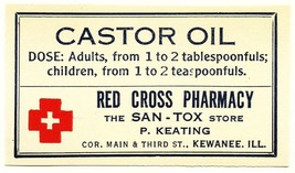 1 Antique Pharmacy Label CASTOR OIL Red Cross Pharmacy San-Tox Store Kew... - $28.11
