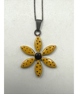 Sterling Silver Yellow Polka Dot Enamel Flower Pendant Necklace 18” 10g - $453.86 MXN