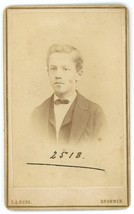 CIRCA 1870&#39;S CDV Handsome Young Boy Wearing Suit &amp; Bow Tie Rude Drammen Norway - £7.45 GBP