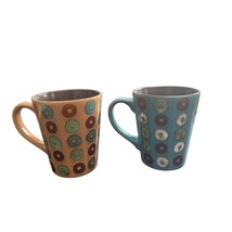 Mr. Coffee Donut dot Coffee Mugs Set of 2 Large tan and Teal vintage - £15.61 GBP