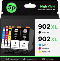 902 XL 5 Pack Ink Cartridges Compatible with HP 902XL 902 High Yield Com... - $73.66