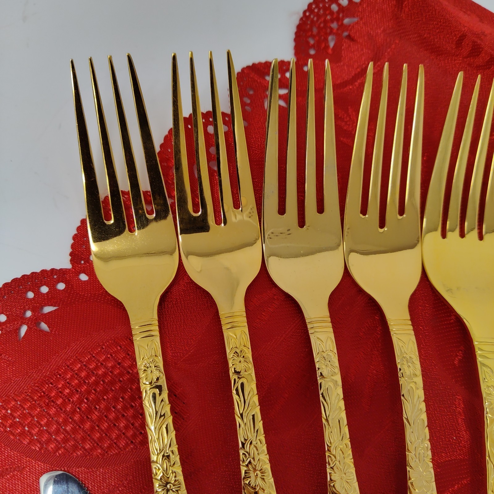 24X Set Cambridge Festival Gold Stainless Flatware Forks Knives Spoons Serving  Item image 5