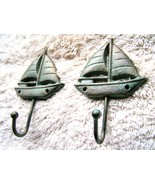 TWO Cast Iron Sailboat Hooks, Hat, Key Rack, Indoor Outdoor Garden or Ba... - £7.93 GBP