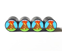 Volcano Eruption Emoji Tire Valve Stem Caps - Black Aluminum - Set of Four - £12.56 GBP