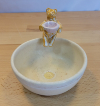 Pottery Trinket Bowl Dish With Brown Bear Figure Holding a Bowl Clay Han... - $16.99