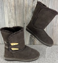 Bearpaw Boots Womens 7 Abigail Shearling Brown Suede Sheepskin Mid-Calf ... - £18.00 GBP