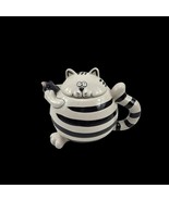Pier 1 Imports Cat Teapot Chubby Black &amp; White Striped Cat with Mouse Spout - $342.00 MXN