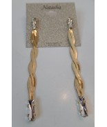 Natasha Bold Gold Herringbone Earrings with Bling at Post &amp; on Bottom New - £27.37 GBP