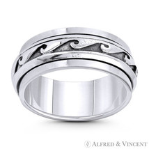 9mm Mens Spinning Ring Sea Wave Cutout .925 Sterling Silver Beachbum Charm Band - £40.56 GBP+