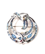 Blue Rhinestone Brooch Pin 1 1/2 Inches Silvertone Metal - $9.95