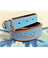 Shwaan  Leather Dog Collar Genuine Hand Tooled Blue Pet collar Christmas... - $37.62+