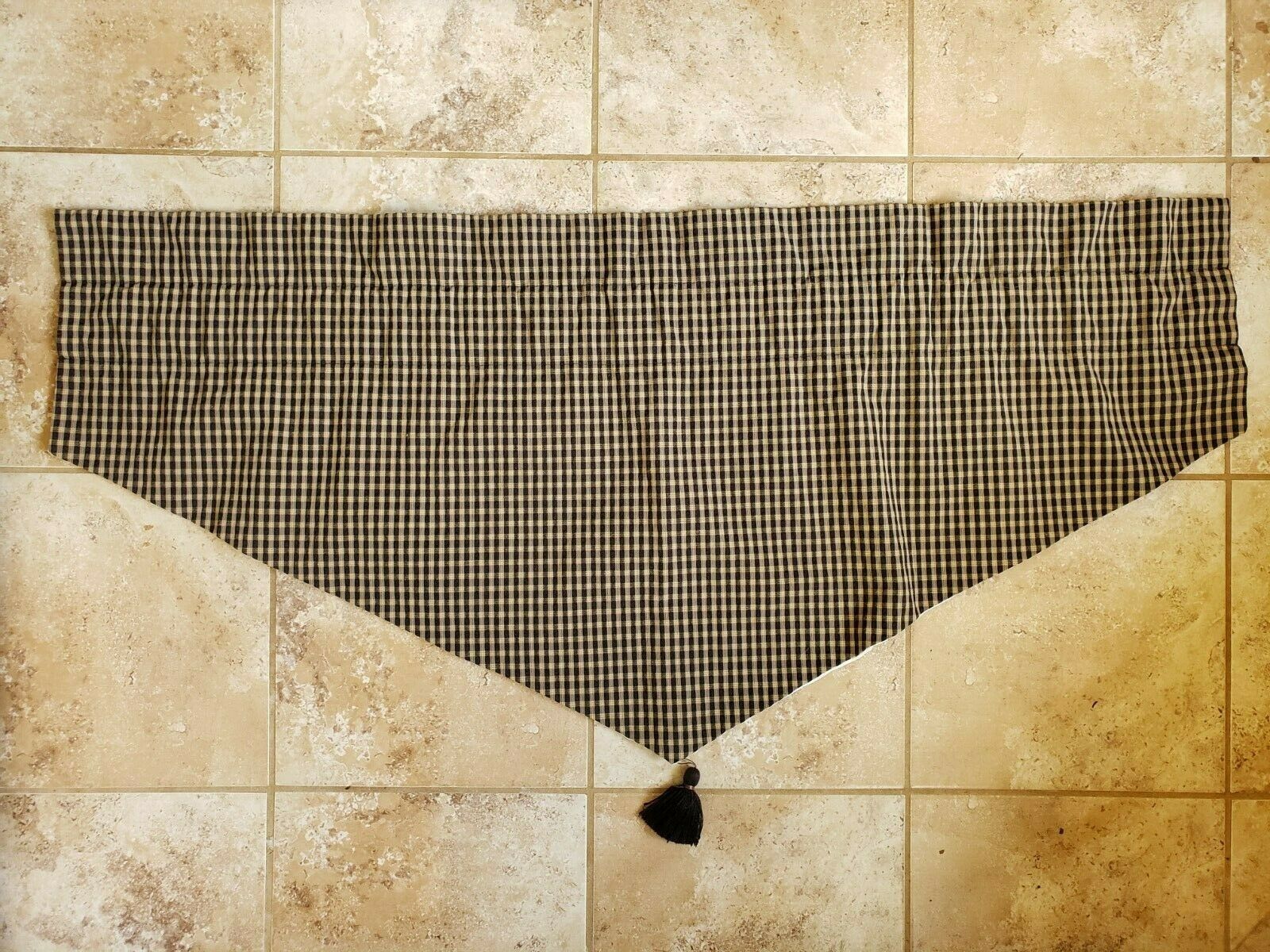 Primary image for Waverly Valance 49" x 22" Rod Pocket Tan and Black Plaid with Tassel