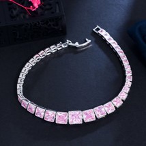 Classic Tennis Chain Silver Plated Elegant Gorgeous Square Pink Cubic Zi... - $22.00