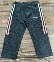 Adidas Youth Girls Grey Cropped Leggings Pants, Pink/White Stripe Medium... - $8.91