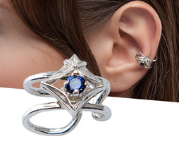Blue Ear cuff sterling silver, Ear cuff no piercing with blue crystal - $30.00