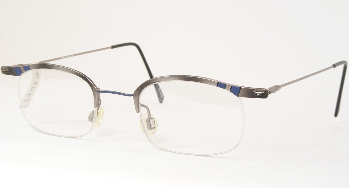Vintage Domino 24 488 Gris Argenté/Bleu Lunettes 44-25-140mm Allemagne - $95.83