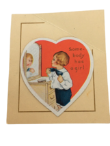 Vintage Valentines Day Card Boy in Mirror Reads Somebody Has a Girl - £4.71 GBP