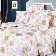 Blancho Bedding - [Pink Brown Flowers 100% Cotton 4PC Duvet Cover Set (Queen Siz - £64.52 GBP+