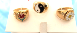 Forever 21 New With Tags 3 Rings Teens/Women Size 6 Goldtone 2 Floral 1 Yin Yang - £8.33 GBP