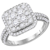 14k White Gold Round Diamond Cluster Bridal Wedding Engagement Ring 1-5/... - $2,399.00