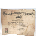 Vtg Bowen Institute of Pharmacy Graduation Certificate Nov. 14, 1919 Roy... - $49.99