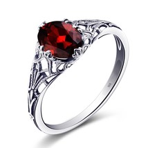 Female Ring Real 925 Sterling Silver Oval Red Garnet Ancient Silver Rings for Wo - £36.98 GBP