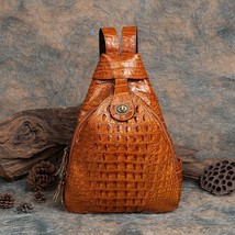 Motingsome Frist Layer Genuine Leather Backpack Retro Crocodile Female M... - £109.05 GBP