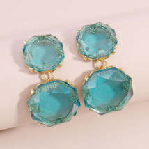 Blue Crystal &amp; 18K Gold-Plated Octagon Drop Earrings - £11.15 GBP