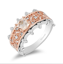 Enchanted Disney 1/5 CTTW Diamond &amp; Pink Cushion Stone Aurora Engagement Ring - £64.14 GBP