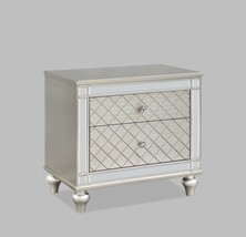 Glam 2-Drawer Bedroom Nightstand - Diamond Pattern, Silver Finish - $757.00 CAD