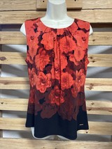 Calvin Klein Orange Floral Flower Sleeveless Pleated Blouse Woman&#39;s Size... - $376.73 MXN