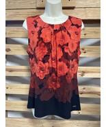 Calvin Klein Orange Floral Flower Sleeveless Pleated Blouse Woman&#39;s Size... - $19.79