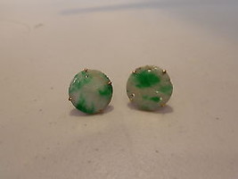 Old jade carved stud earrings 14kt gold‏ - £364.62 GBP