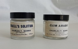 LOT antique 2pc EMPTY APOTHECARY BOTTLES phila pa CHARLES T NORRIS gum a... - $14.80