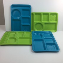 Melamine Divided Lunch Trays Set 4 Blue Green Outdoor Pool BBQ Picnic Cafeteria - £39.33 GBP