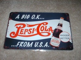 New "Pepsi-Cola - A BIG OK...FROM USA" Tin Metal Sign - Red White Blue 8" X 12"  - $24.99