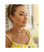 Stunning Etruscan 80s VTG Monet Satin Gold Linked Collar Necklace Green ... - $4,820.07 MXN
