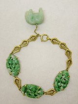 ANTIQUE CARVED GREEN JADE 14K GOLD BRACELET WITH CARVED JADE ELEPHANT CH... - €1.689,55 EUR