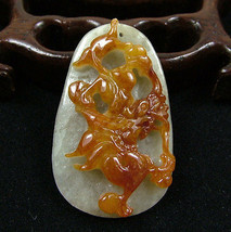 Icy Brown Natrural A Jade Carved Chinese Dragon Pendant - £407.15 GBP