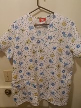 White Rock Floral White Size XL Scrub Top. Sunflowers And More Short Sleeve - $10.00