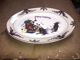 Vintage GEI Merry Christmas Santa Reindeer 14&quot; Oval Serving Meat Platter - - £17.01 GBP